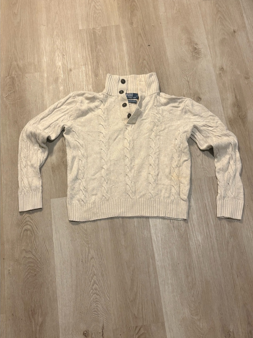 Vintage Polo Ralph Lauren Cream Cable Knit Sweater Size Large Silk & Cashmere